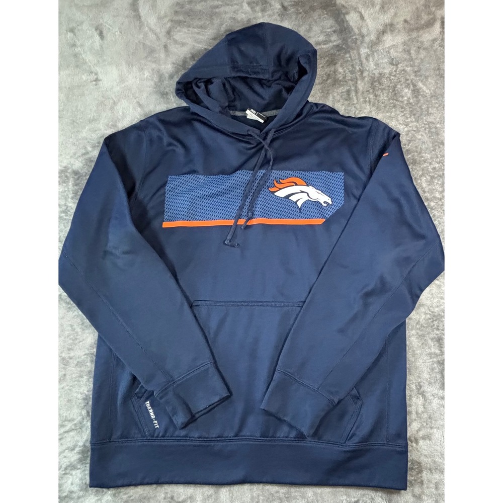 Nike Denver Broncos NFL Therma-FIT Hoodie Mens Medium Navy Blue Sweatshirt